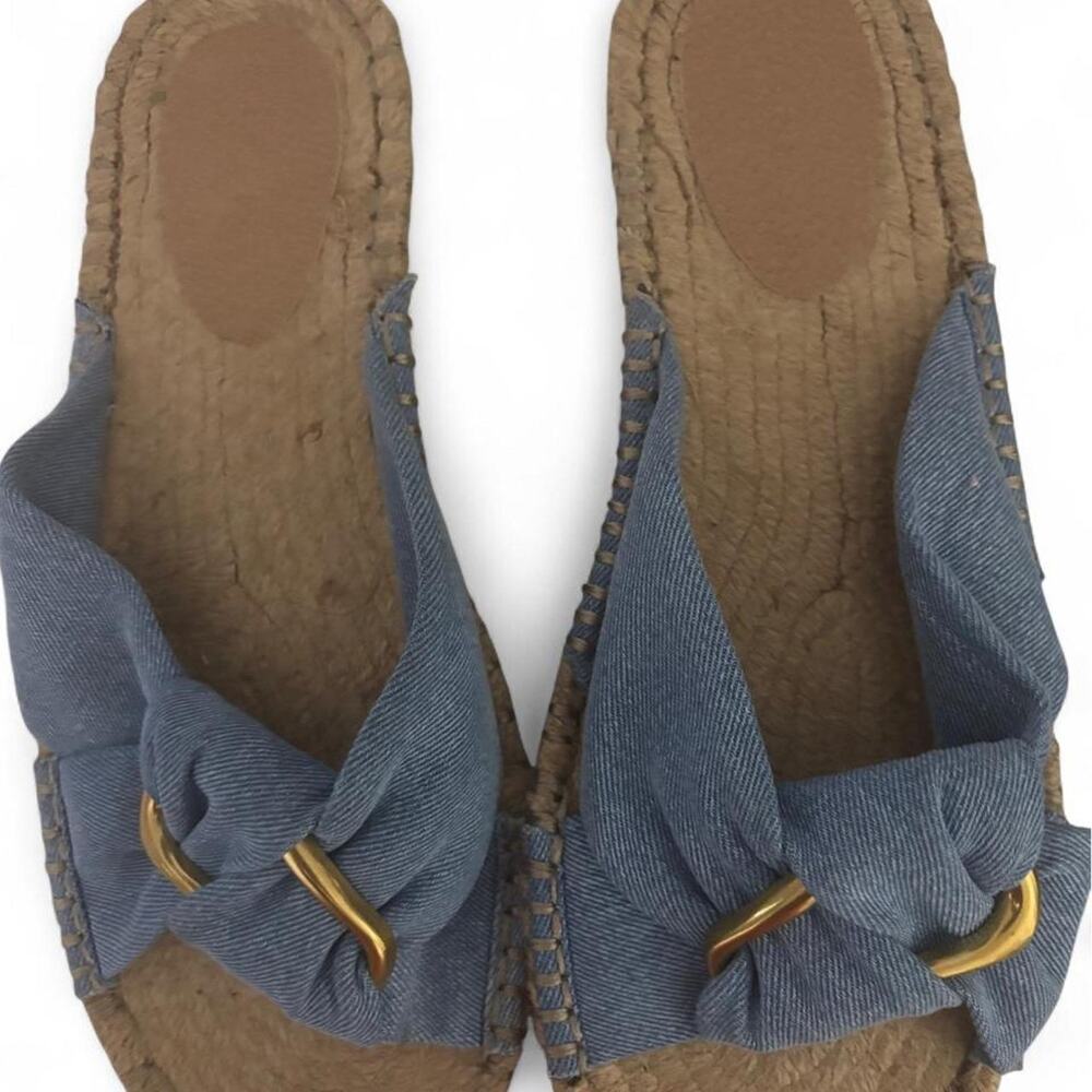 Blue denim bow sandals with